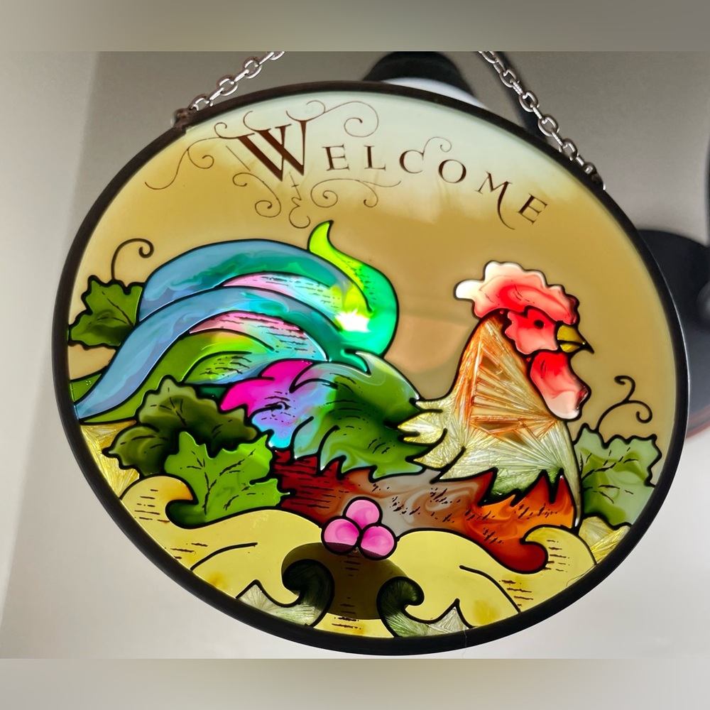 Joan Baker Design Beautiful “Welcome” Rooster Suncatcher 4.5”